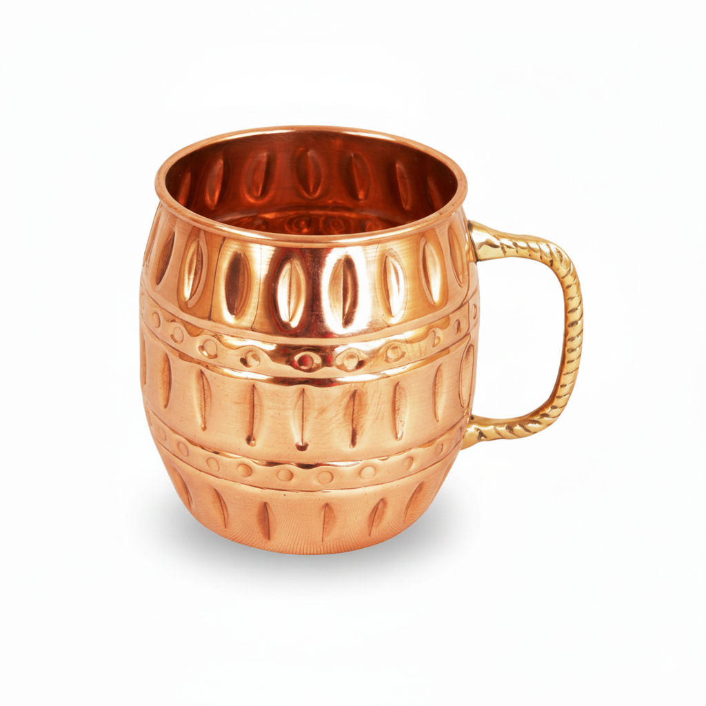 Pure copper round barrel shaped design moscow mule beer mug cup, volume, 530 ML